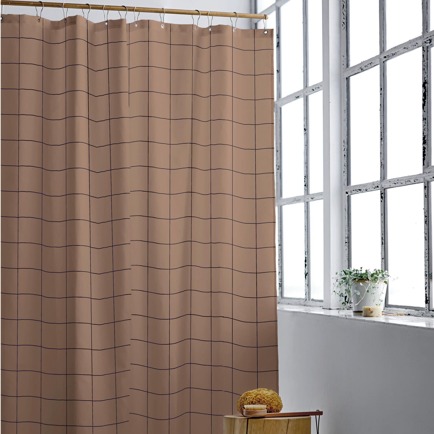 Badeforhæng, Warm Taupe - 180x200 cm.